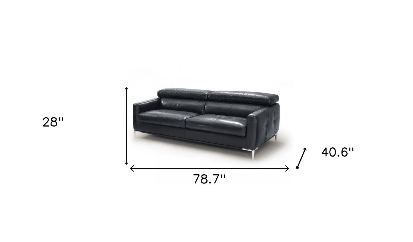 79" Black Silver Genuine Leather Sofa By Homeroots