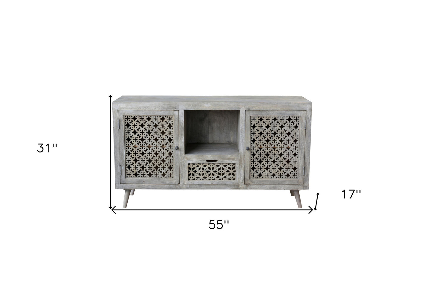 55" Gray Solid Wood Distressed Console Table With Storage With Storage By Homeroots | Console Tables | Modishstore - 6