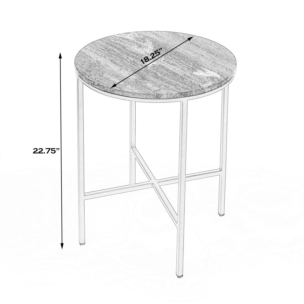 23" Brass And Gray Marble Round End Table By Homeroots | End Tables | Modishstore - 7