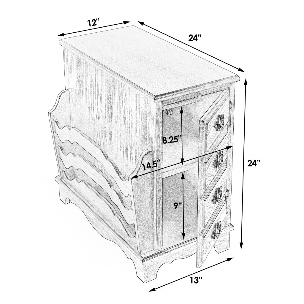 24" Cherry Brown End Table With Drawers And Magazine Rack By Homeroots | End Tables | Modishstore - 9