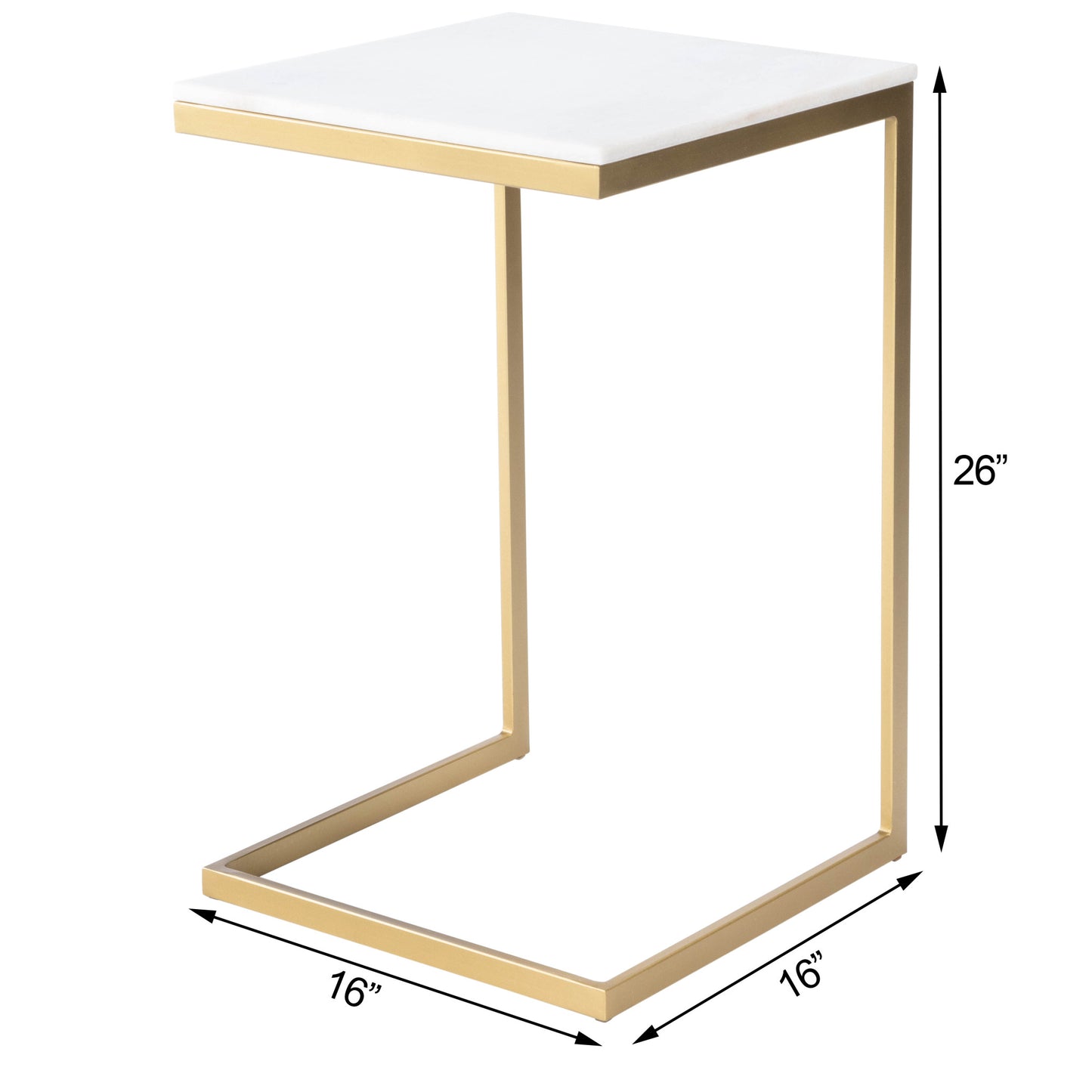 26" Antique Gold and White Marble Square C Shape End Table By Homeroots | End Tables | Modishstore - 9