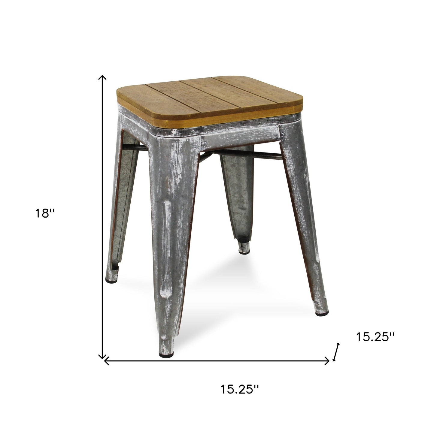 18" Wood Brown And Gray Galvanized Metal Backless Chair By Homeroots | Bar Stools | Modishstore - 6
