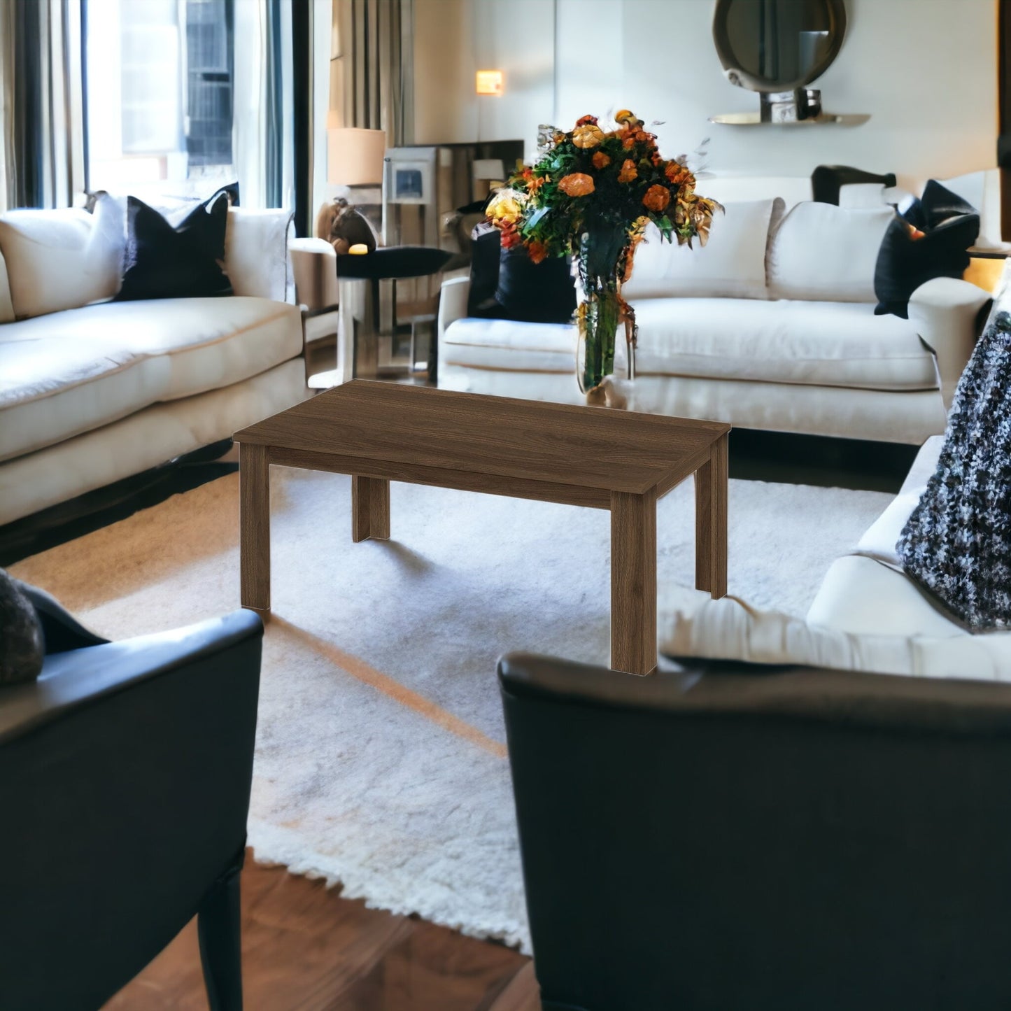 Set Of Three 44" Dark Brown Rectangular Coffee Table By Homeroots | Coffee Tables | Modishstore - 7