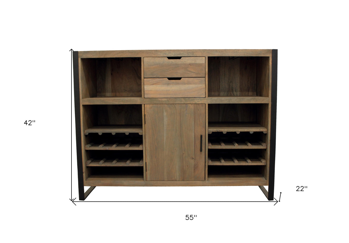 55" Gray and Black Solid Wood Sled Console Table With Storage With Storage By Homeroots | Console Tables | Modishstore - 9