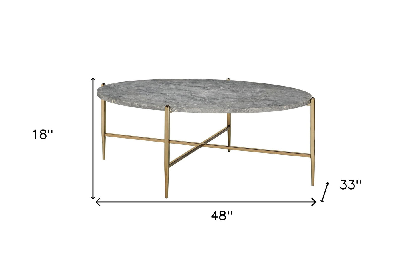 48" Champagne And Faux Marble Oval Coffee Table By Homeroots | Coffee Tables | Modishstore - 6