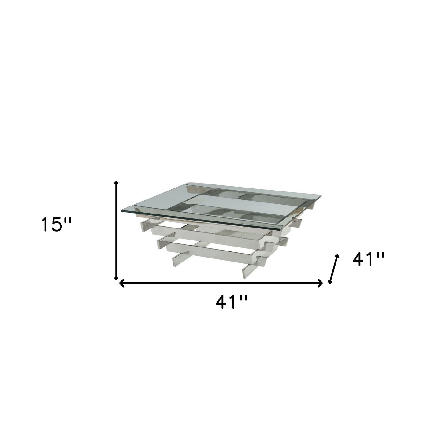 41" Chrome And Clear Glass Square Coffee Table By Homeroots | Coffee Tables | Modishstore - 5