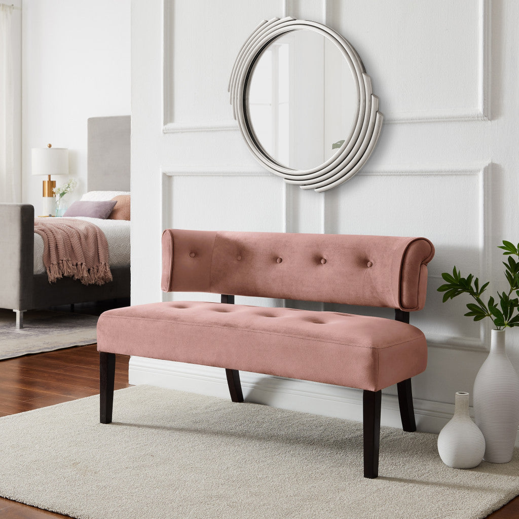 48" Blush And Brown Upholstered Velvet Bench By Homeroots | Benches | Modishstore - 9