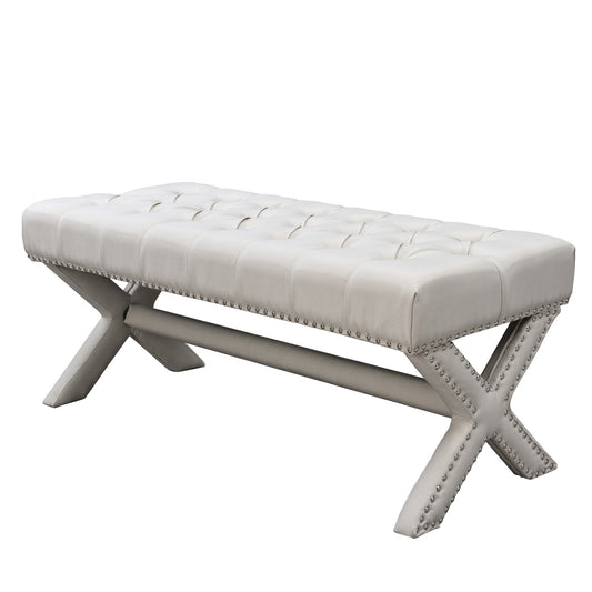45" Cream Upholstered Linen Bench By Homeroots