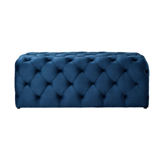 48" Navy Blue And Black Upholstered Velvet Bench By Homeroots