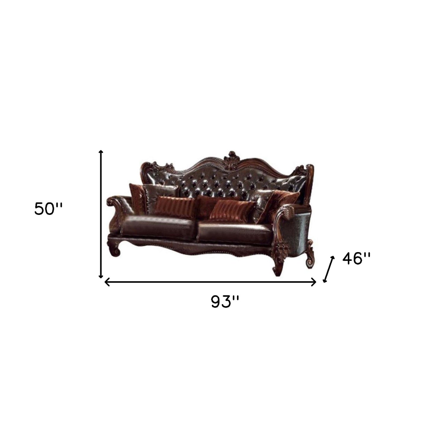 93" Brown Faux Leather And Cherry Blossom Pink Sofa With Seven Toss Pillows By Homeroots | Sofas | Modishstore - 5