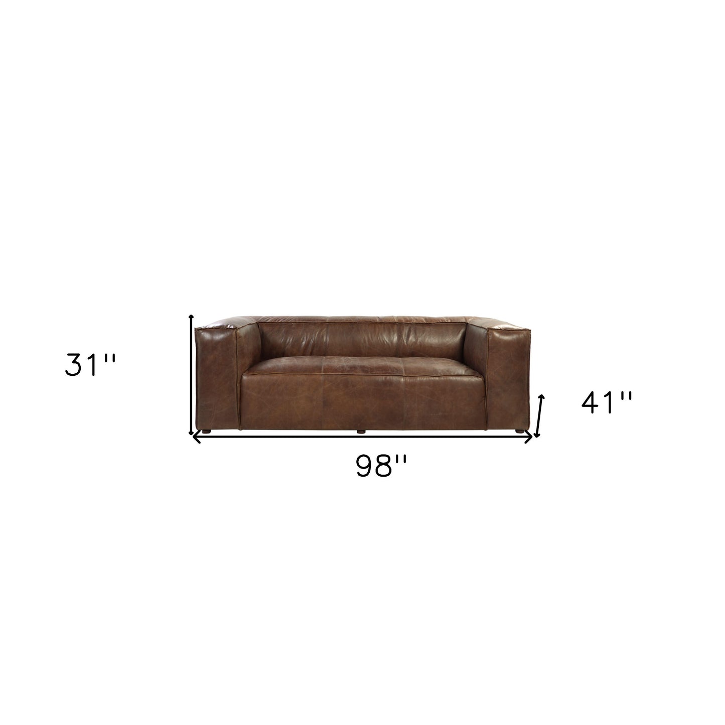 98" Brown Top Grain Leather And Black Sofa By Homeroots | Sofas | Modishstore - 5