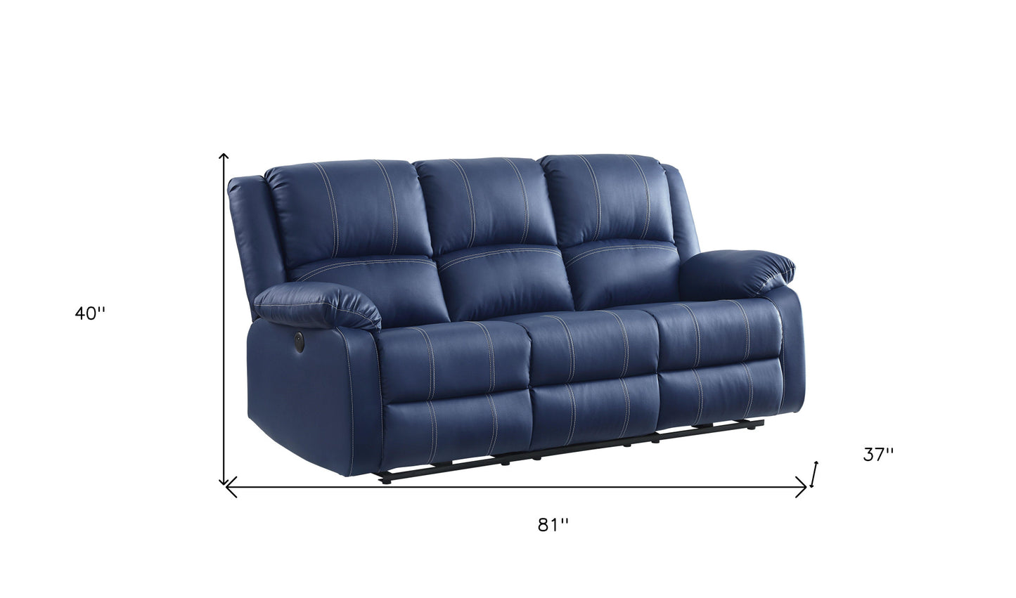 81" Blue Faux Leather And Black Usb Sofa By Homeroots | Sofas | Modishstore - 6