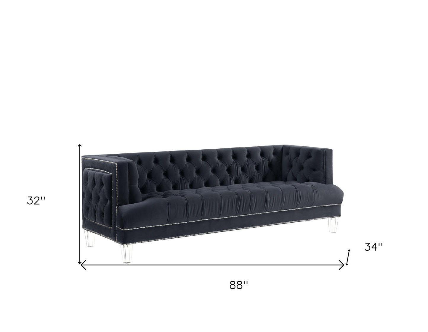 88" Charcoal Velvet And Black Sofa By Homeroots | Sofas | Modishstore - 6