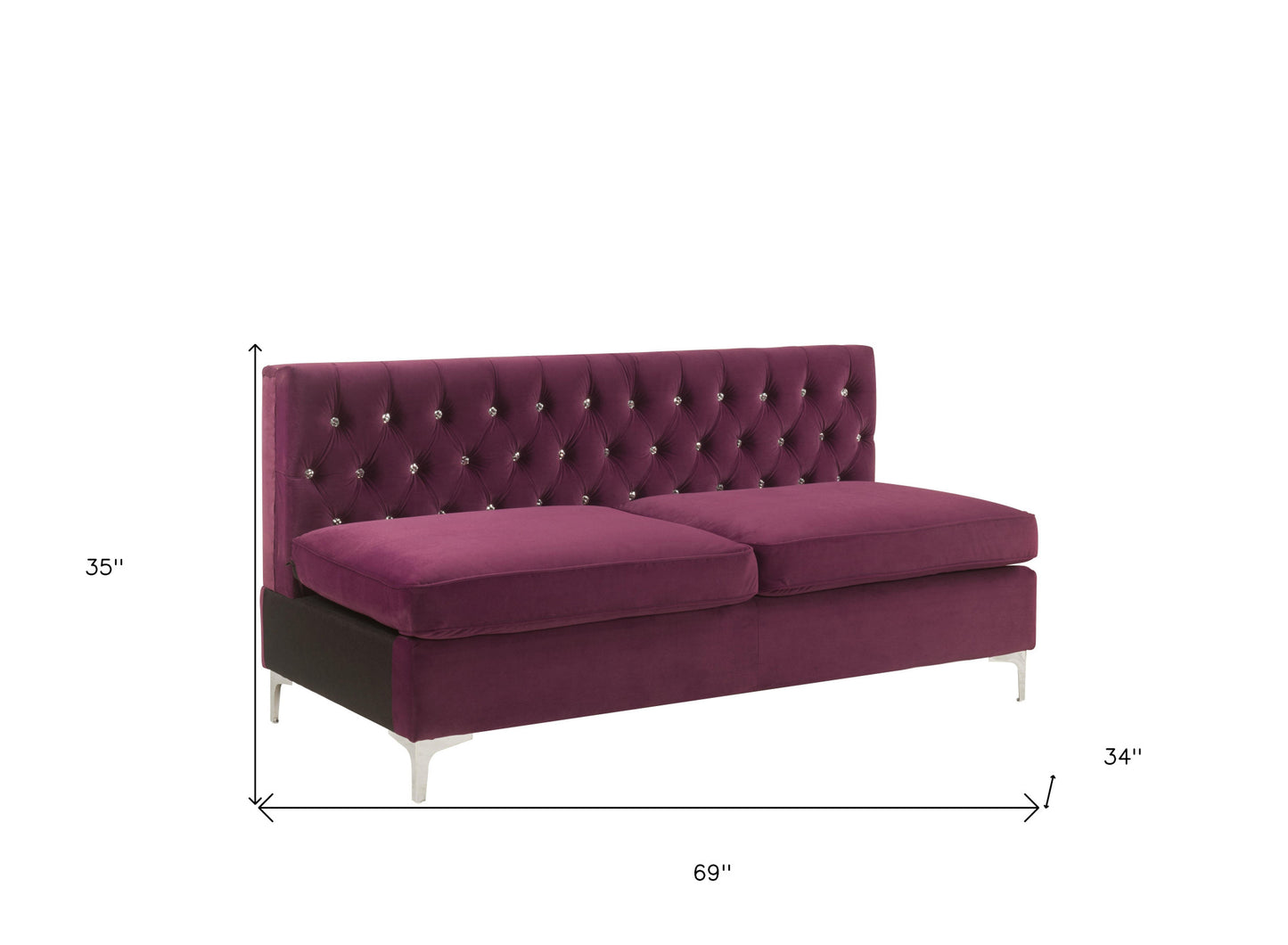 69" Burgundy Velvet And Silver Sofa With Two Toss Pillows By Homeroots | Sofas | Modishstore - 6