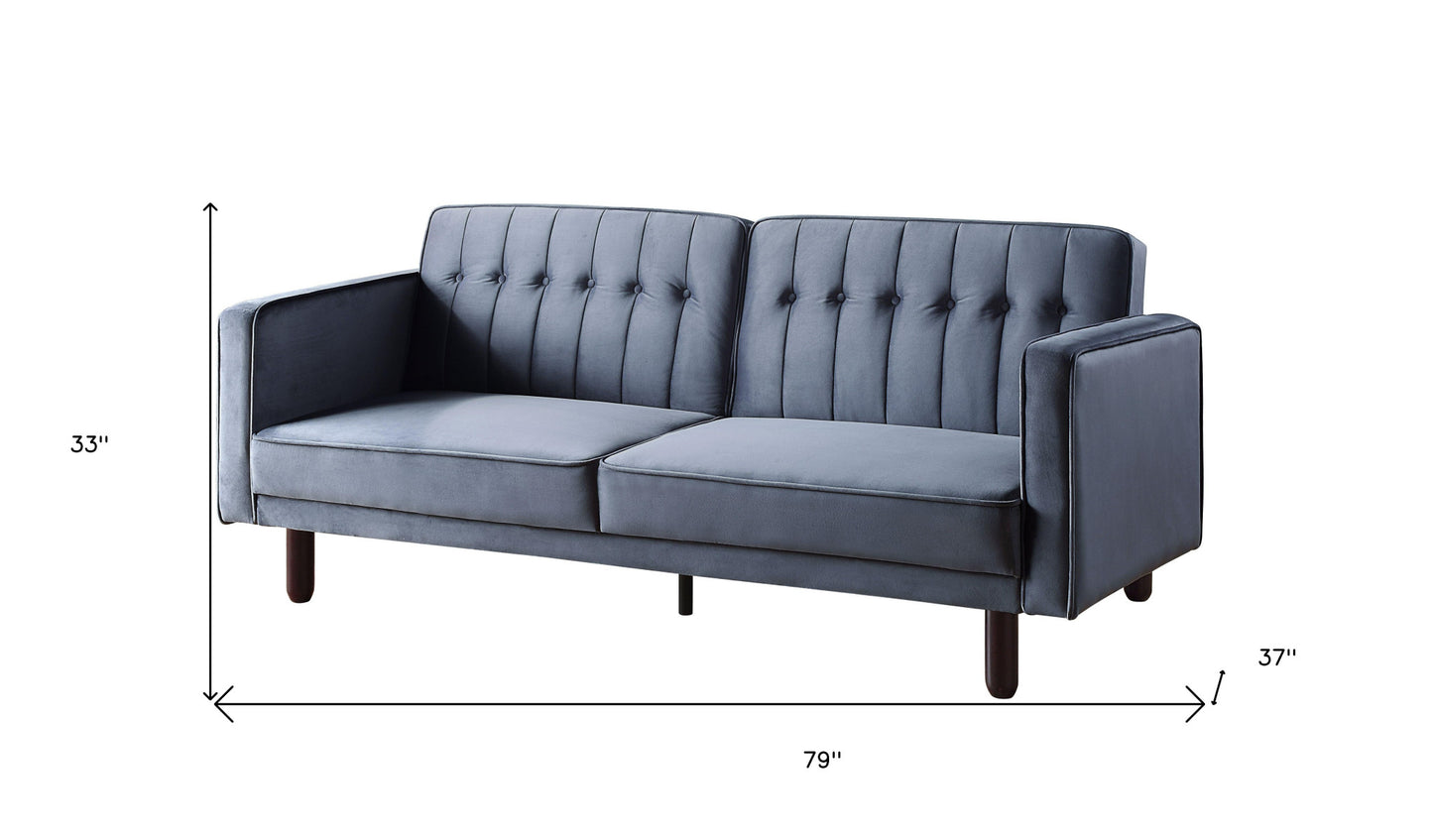 79" Dark Gray Velvet And Black Sleeper Sofa By Homeroots | Sofas | Modishstore - 9