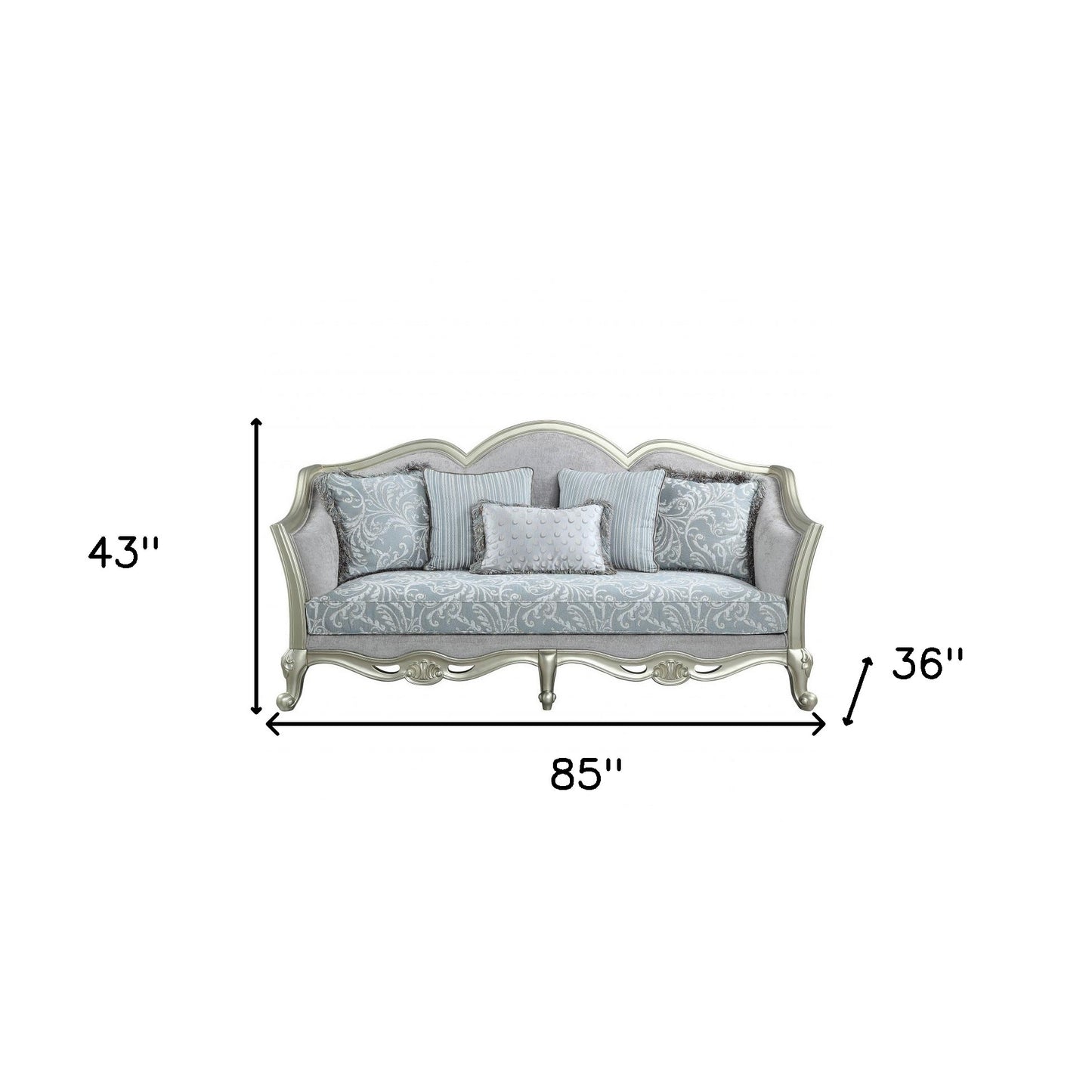 85" Light Gray Linen And Champagne Sofa With Five Toss Pillows By Homeroots | Sofas | Modishstore - 5