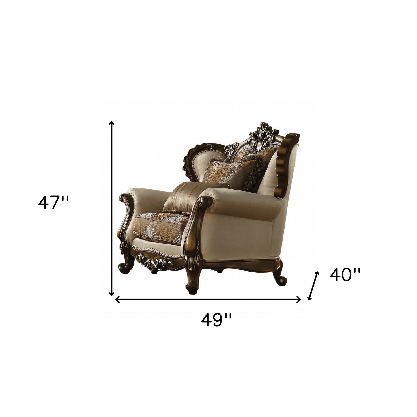49" Tan And Brown Fabric Floral Tufted Wingback Chair By Homeroots | Armchairs | Modishstore - 5
