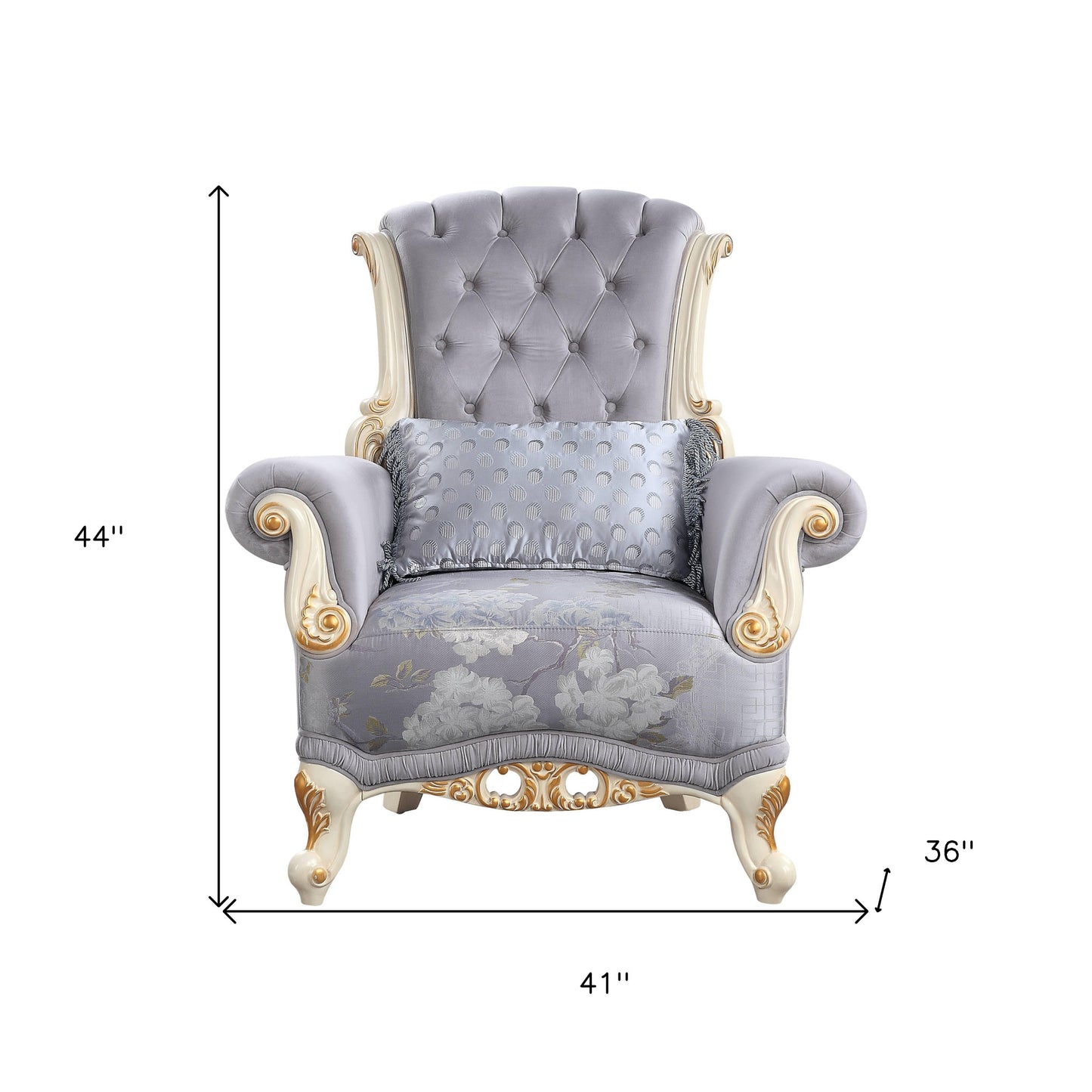 41" Gray Fabric And Black Floral Tufted Arm Chair By Homeroots | Armchairs | Modishstore - 5