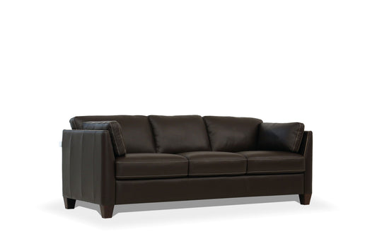 81" Chocolate Leather And Black Sofa By Homeroots