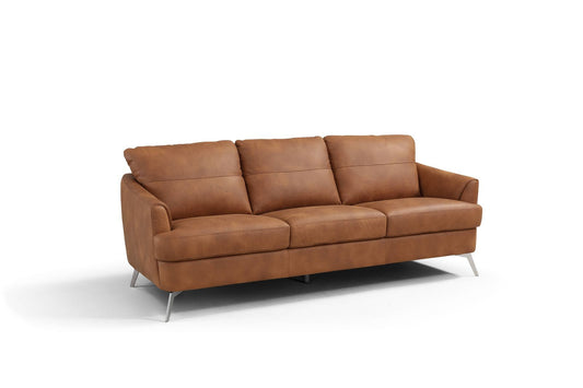 81" Camel Leather And Black Sofa By Homeroots