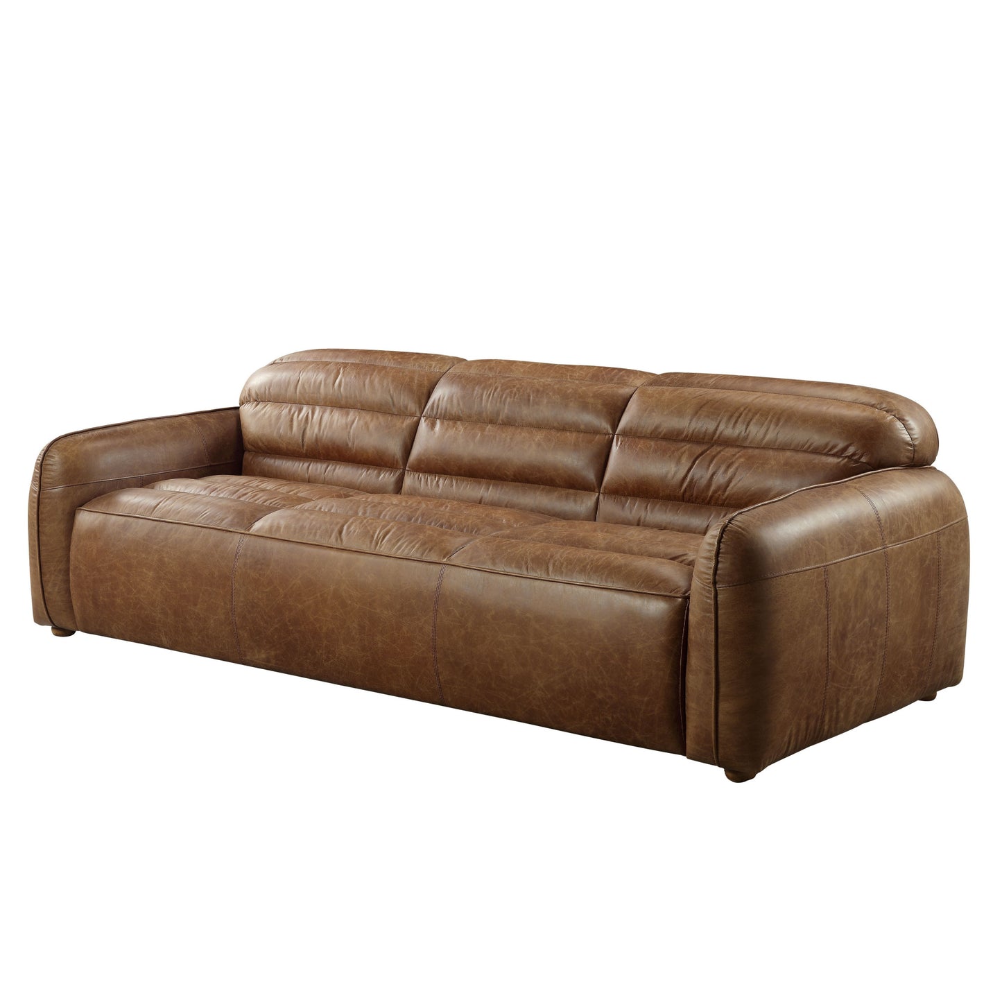 95" Cocoa Top Grain Leather And Black Sofa By Homeroots