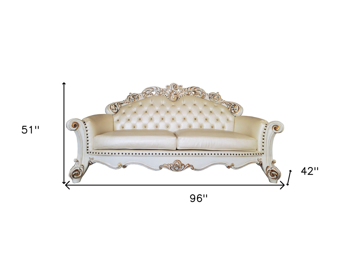 96" Champagne Faux Leather And Pearl Sofa With Five Toss Pillows By Homeroots | Sofas | Modishstore - 5