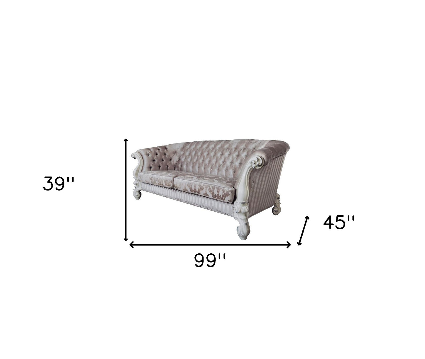 99" Ivory Velvet And Bone Sofa With Seven Toss Pillows By Homeroots | Sofas | Modishstore - 5