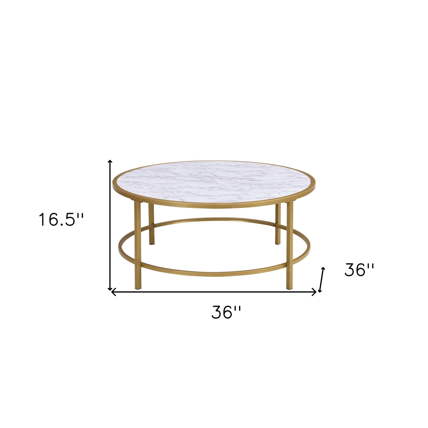 36" White And Gold Faux Marble Round Coffee Table By Homeroots | Coffee Tables | Modishstore - 5