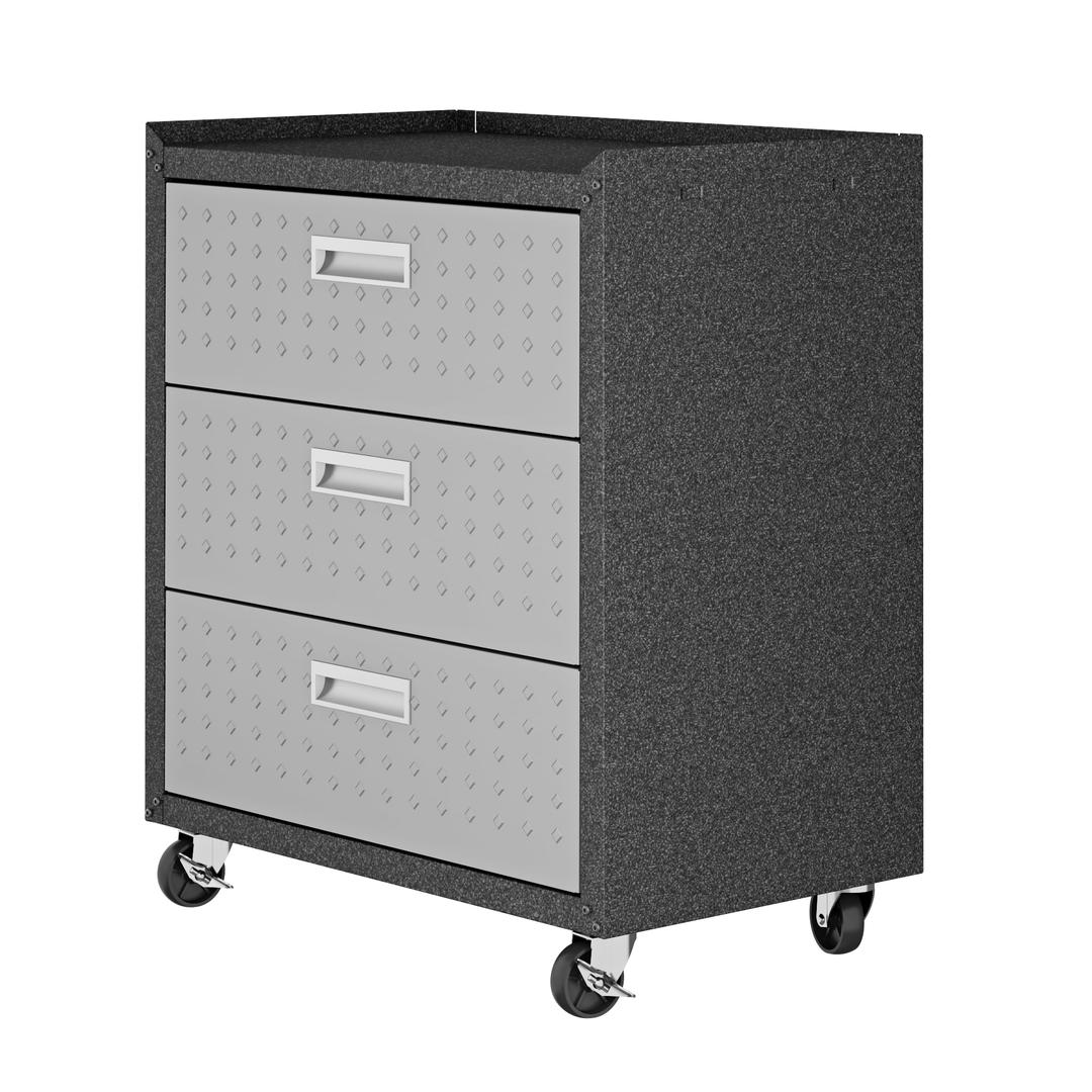 Manhattan Comfort Fortress Textured Metal 31.5" Garage Mobile Chest with 3 Full Extension Drawers In Grey | Drawers | Modishstore-2