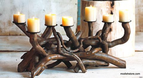 Driftwood Natural Dark Candelabra, Horizontal & Vertical | Candle Holders | Modishstore-9