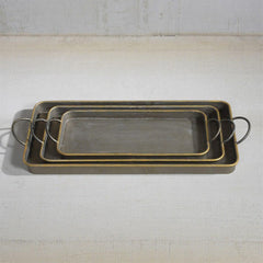 Archer Galvanized Trays - Set of 3 - Galvanized with Gold Rim By HomArt