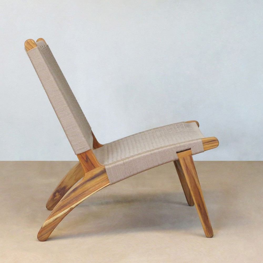 Masaya Lounge Chair - Khaki Handwoven Manila And Teak | Lounge Chairs | Modishstore - 5