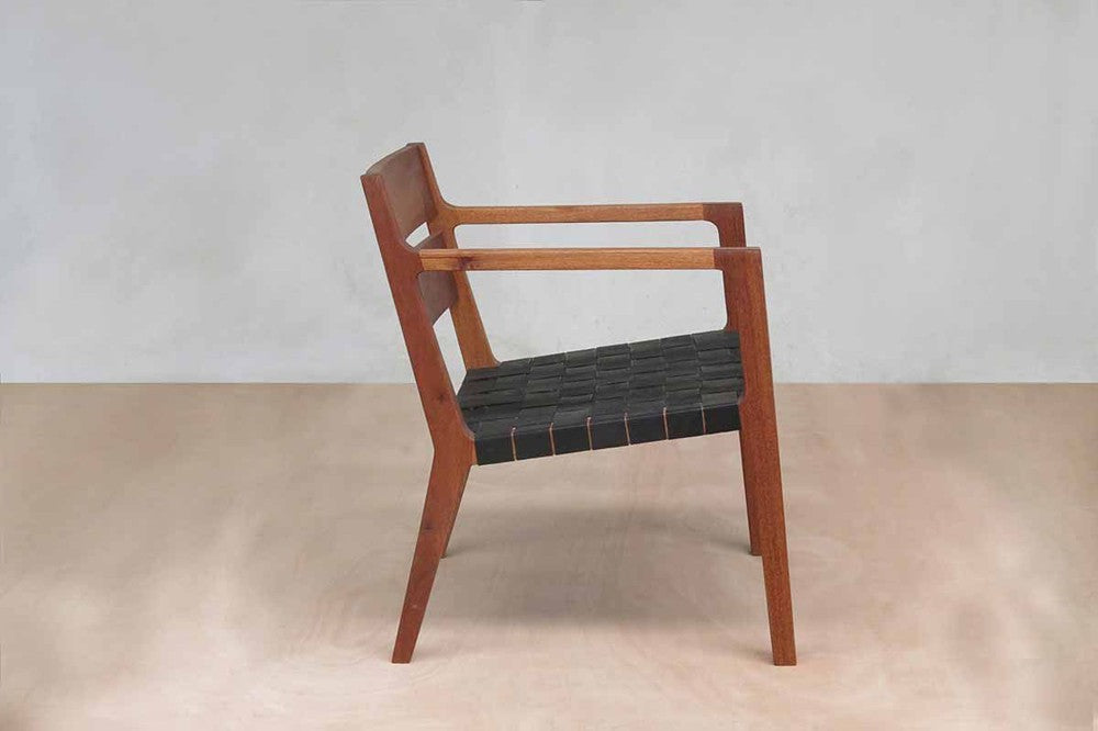 Masaya Managua Arm Chair - Black Leather And Royal Mahogany | Armchairs | Modishstore - 6