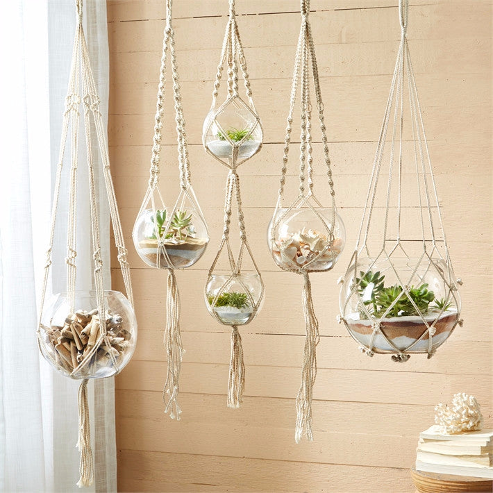 fake hanging plant macrame Macrame Plant Hangers /Candleholders Set of 5 – Modish Store