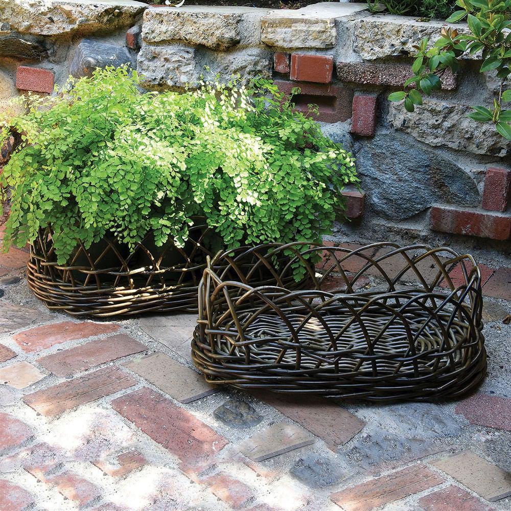 HomArt Stamford Rattan Baskets - Set of 2 - Rustique Dark Grey-5