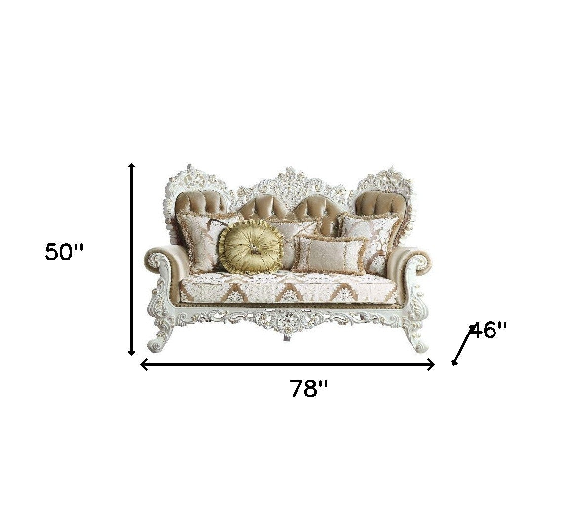 78" Brown And White Love Seat And Toss Pillows By Homeroots | Loveseats | Modishstore - 5