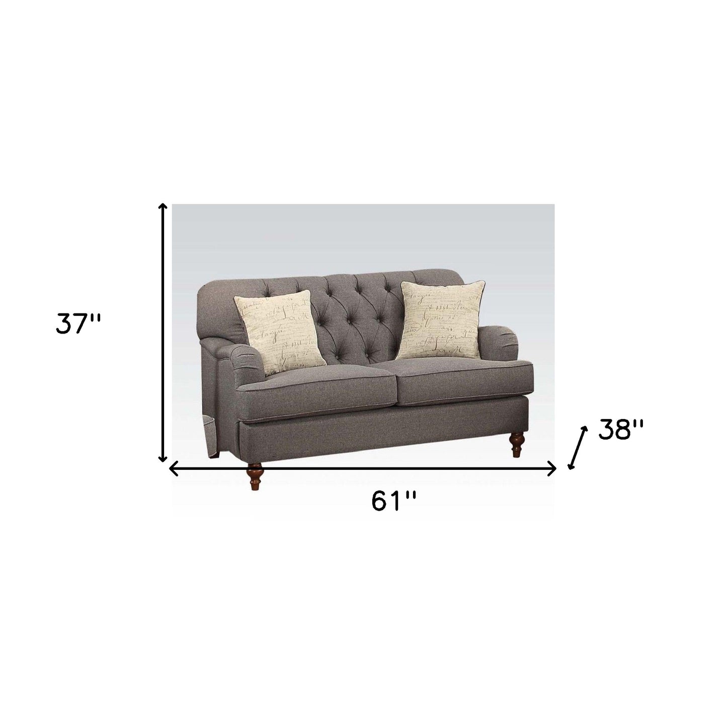 61" Dark Gray And Brown Linen Curved Love Seat And Toss Pillows By Homeroots | Loveseats | Modishstore - 5