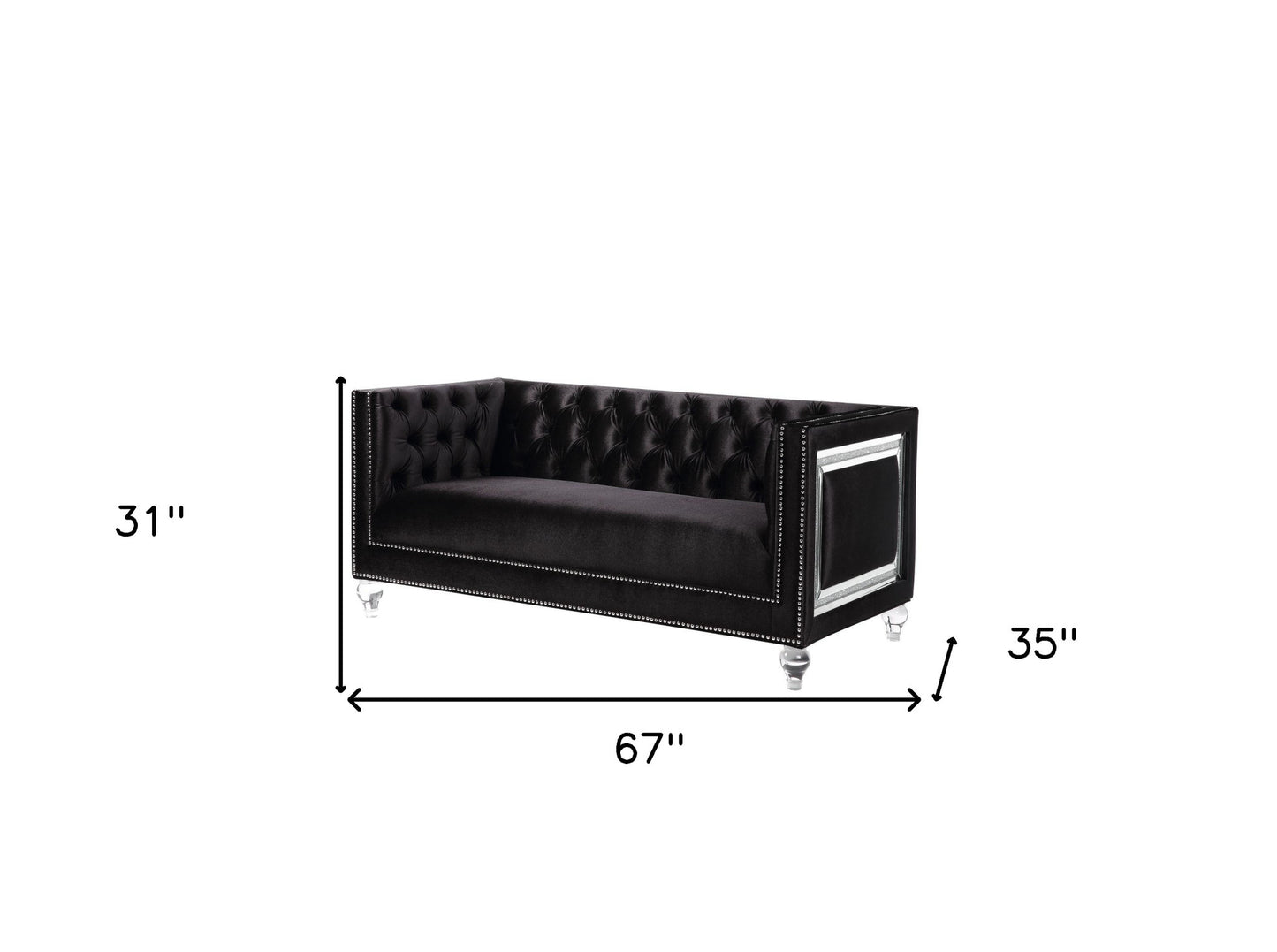 67" Black And Silver Velvet Love Seat And Toss Pillows By Homeroots | Loveseats | Modishstore - 5