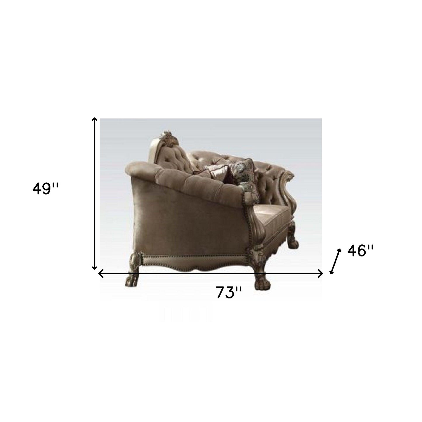 73" Bone Velvet Velvet Love Seat And Toss Pillows By Homeroots | Loveseats | Modishstore - 5