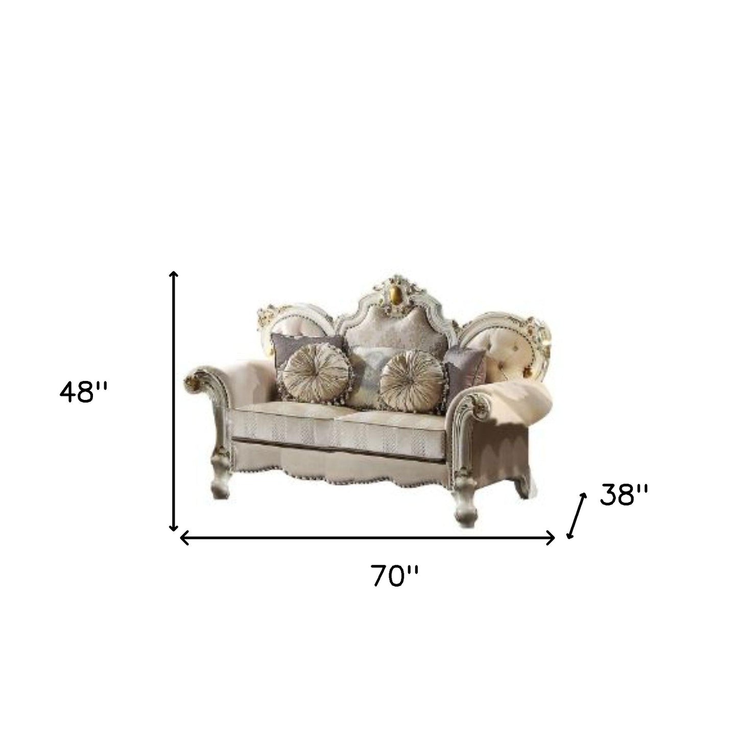 70" Gold And Pearl Velvet Love Seat And Toss Pillows By Homeroots | Loveseats | Modishstore - 6