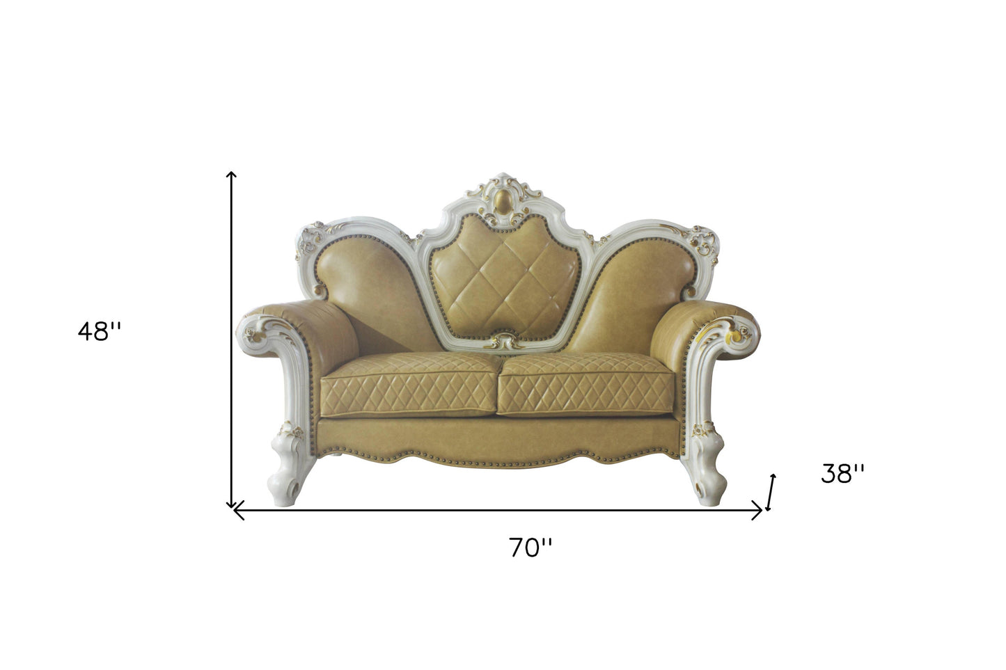 70" Butterscotch And Pearl Faux Leather Love Seat And Toss Pillows By Homeroots | Loveseats | Modishstore - 5