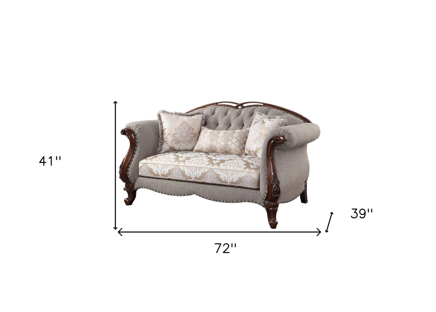 72" Beige And Dark Brown Linen Love Seat And Toss Pillows By Homeroots | Loveseats | Modishstore - 5