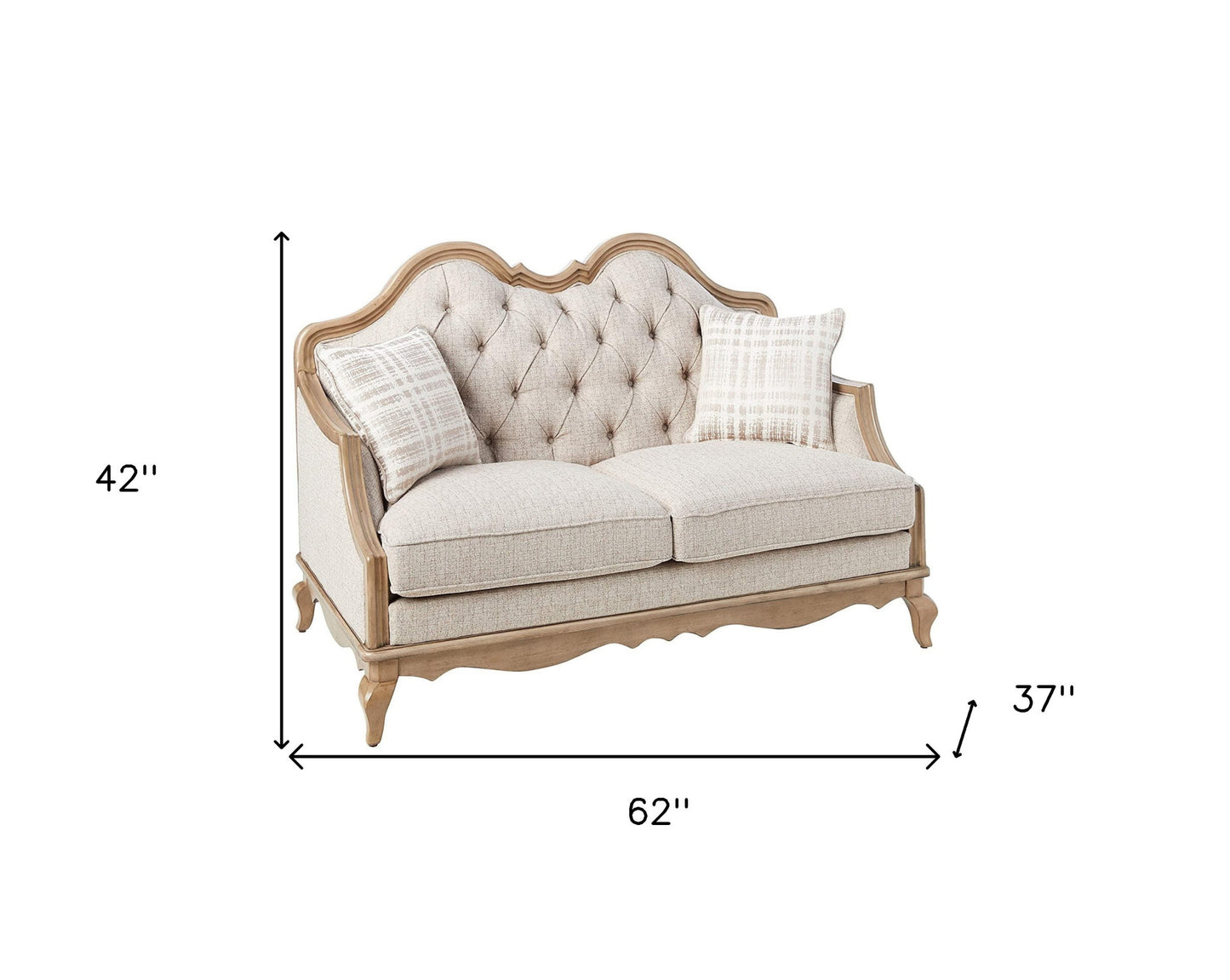 62" Beige And Brown Linen Love Seat And Toss Pillows By Homeroots | Loveseats | Modishstore - 5