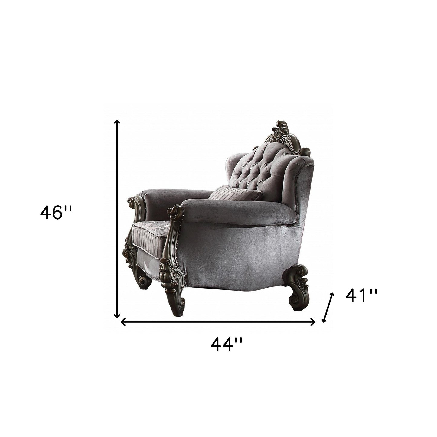 44" Gray And Platinum Velvet Floral Tufted Club Chair By Homeroots | Armchairs | Modishstore - 5