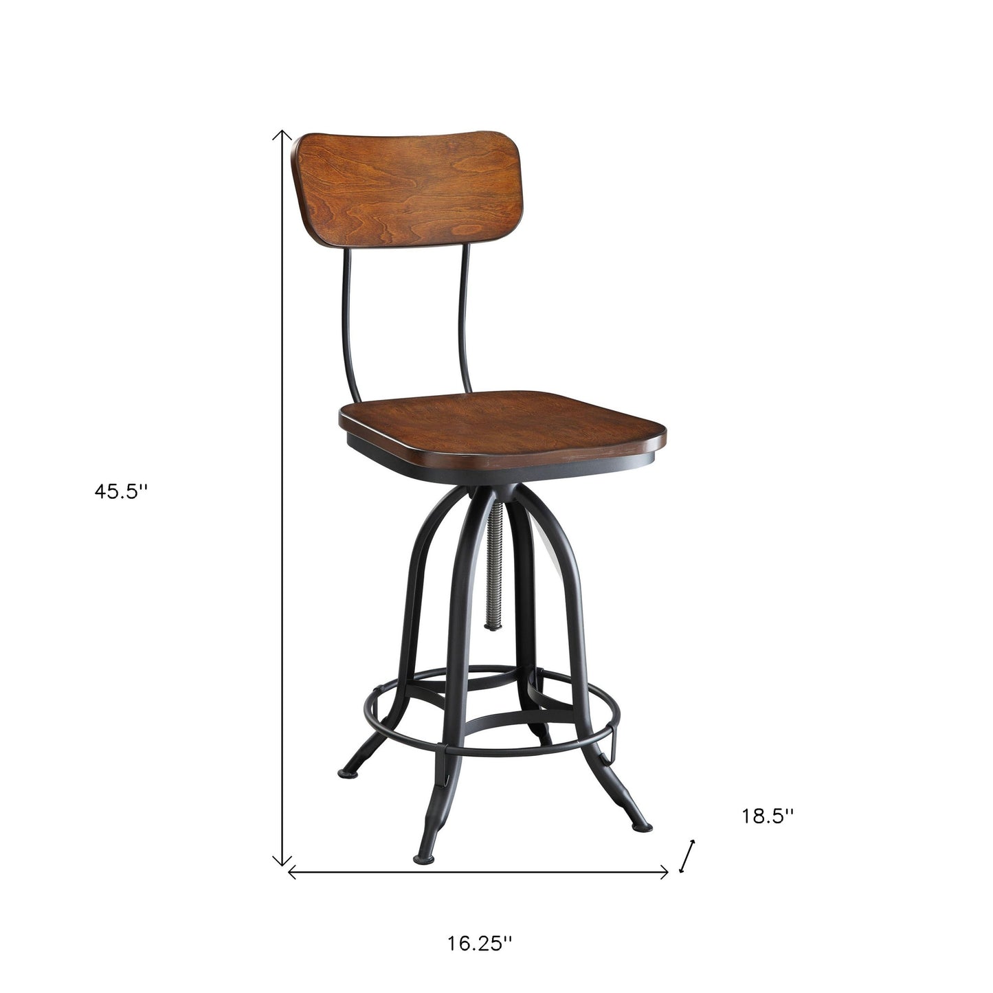 46" Chestnut Steel Swivel Low Back Adjustable Height Bar Chair With Footrest By Homeroots | Bar Stools | Modishstore - 5