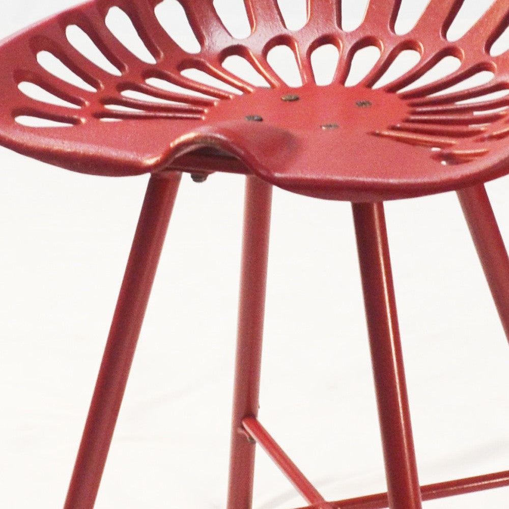 18" Red Metal Backless Stool By Homeroots