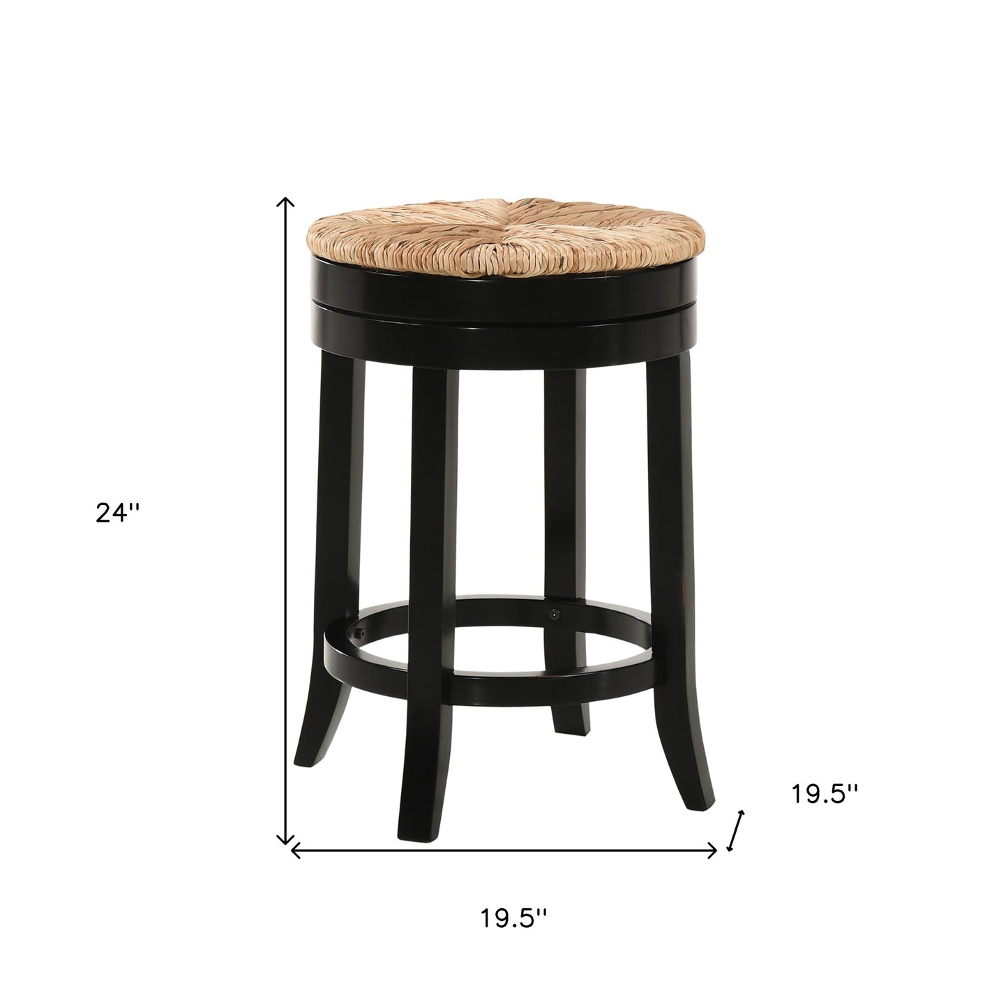 24" Natural And Black Solid Wood Swivel Backless Counter Height Bar Chair With Footrest By Homeroots | Bar Stools | Modishstore - 5