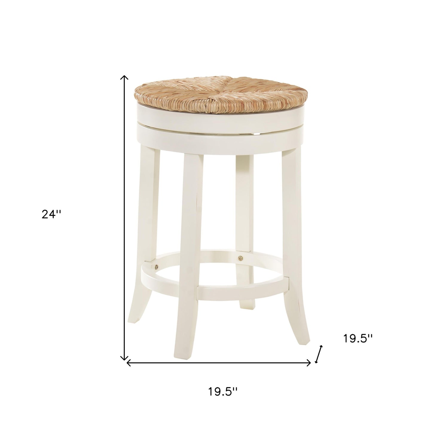 24" Natural and Antiqued White Solid Wood Swivel Backless Counter Height Bar Chair with Footrest By Homeroots | Bar Stools | Modishstore - 6