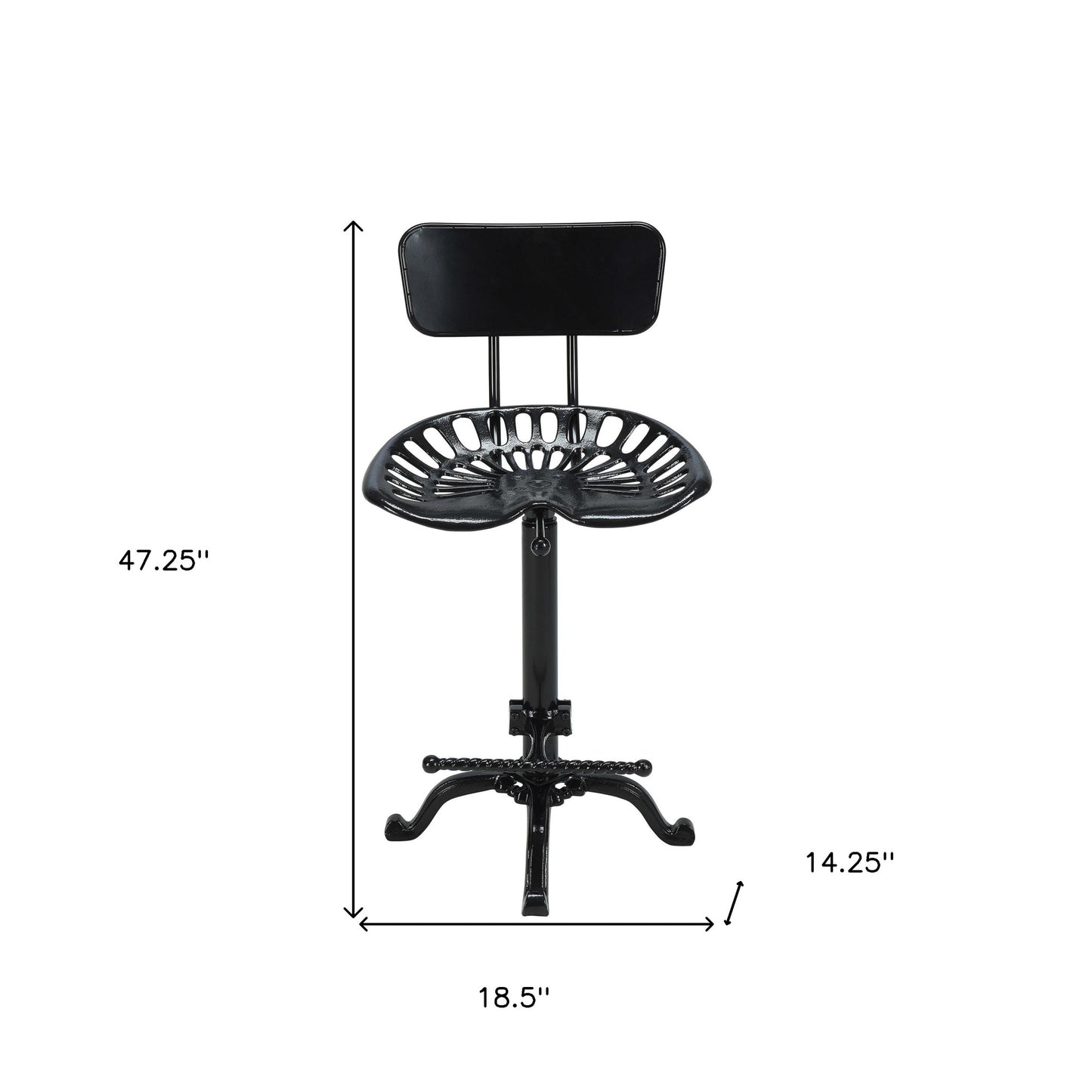 47" Black Low Back Adjustable Height Bar Chair With Footrest By Homeroots | Bar Stools | Modishstore - 5