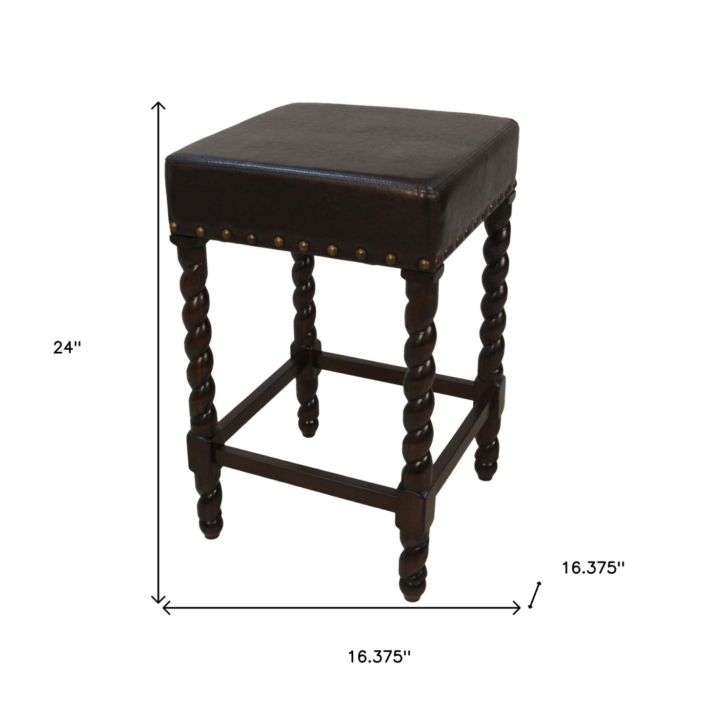 24" Black and Espresso Faux Leather and Solid Wood Backless Counter Height Bar Chair with Footrest By Homeroots | Bar Stools | Modishstore - 5